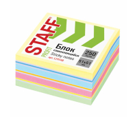 Блок самоклеящийся (стикеры) STAFF, ПАСТЕЛЬНЫЙ, 51х51 мм, 250 листов, 8 цветов, 129348