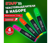 Набор текстовыделителей 4 шт., АССОРТИ, STAFF "College" STICK HL-497, линия письма 1-4 мм, 151501