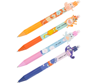 Ручка гелевая стираемая автоматическая MESHU "Cool cats" синяя, 0,5мм, корпус ассорти, с топпером