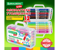 Фломастеры в портфельчике утолщенные 12 цветов, вентилируемый колпачок, BRAUBERG KIDS, 152185