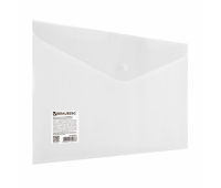 Папка-конверт с кнопкой BRAUBERG А4 до 100 л. матовая прозрачная СВЕРХПРОЧНАЯ 0,18 мм, 270471