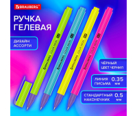 Ручка гелевая BRAUBERG "COLOR NEON", ЧЕРНАЯ, корпус ассорти, узел 0,5 мм, линия 0,35 мм, 144120