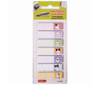 Закладки клейкие ЮНЛАНДИЯ бумажные "Котики", 45х12 мм, с печатью, 140 штук (7 цветов х 20 листов), 111358