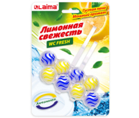 Туалетный блок шарики для унитаза освежитель, 2 блока по 50 г, "Лимонная Свежесть 3 в 1", аналог BREF/БРЕФ, LAIMA, 608992