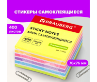 Блок самоклеящийся (стикеры) BRAUBERG НЕОНОВЫЙ 76х76 мм, 400 листов, 7 цветов, 111350