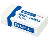 Ластик BRAUBERG "Original", 38х20х10 мм, белый, прямоугольный, картонный держатель, 228073
