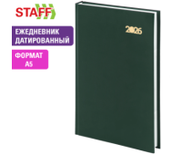 Ежедневник датированный 2026 145х215 мм, А5, STAFF, обложка бумвинил, зелёный, 117308