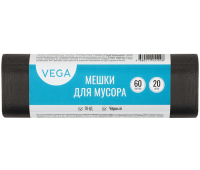 Мешки для мусора 60л Vega ПНД, 58*65см, 6мкм, 20шт., черные, в рулоне, 344025