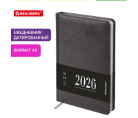 Ежедневник датированный 2026, А5, 138х213 мм, BRAUBERG "Impression", под кожу, серый, 117513