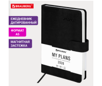 Ежедневник датированный 2026 А5 138x213 мм, BRAUBERG "Legend", под кожу, застежка, черный, 117070
