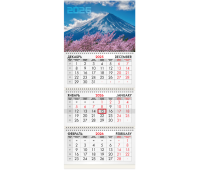 Календарь квартальный на 2026 г., 3 блока, 3 гребня, бегунок, мелованная бумага, BRAUBERG, "Фудзи", 116794
