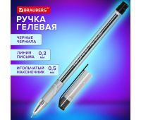 Ручка гелевая с грипом BRAUBERG "Max-Oil Gel", ЧЕРНАЯ, игольчатый узел 0,5 мм, линия письма 0,3 мм, 144260