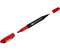 Маркер перманентный OfficeSpace двусторонний, красный, круглый наконечник, 2/4мм