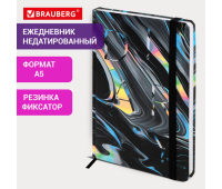 Ежедневник недатированный с резинкой А5 145х203 мм, BRAUBERG, твердый, 128 л., "Waves", 116283