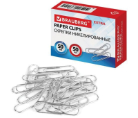 Скрепки большие EXTRA BRAUBERG 50 мм никелированные 50 штук, 271314