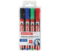 Маркеры перманентные BRAUBERG ULTRA MARKER, НАБОР 4 ЦВЕТА, круглый наконечник 3,5 мм, 152208