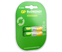 Батарейки аккумуляторные GP ReEnergy Ni-Mh мизинчиковые КОМПЛЕКТ 2 шт., ААА (HR03), 650 mAh, 65AAAHCRGY, 65AAAHCRGY-2CRC, 458466