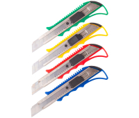 Нож канцелярский 18мм OfficeSpace, усиленный, с фиксатором, металл. направляющие, ассорти, европодвес, 262451