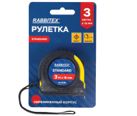Рулетка измерительная 3 м х 16 мм, обрезиненный корпус, 3 фиксатора, RABBITEX (РАББИТЕКС) Professional, 671356