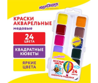 Краски акварельные ЮНЛАНДИЯ "ВЕСЁЛЫЙ ШМЕЛЬ", медовые, 24 цвета, квадратные кюветы, пластик, 192363