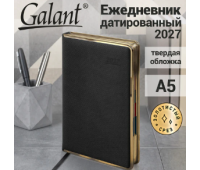 Ежедневник датированный 2027, А5, 148х218 мм, GALANT "Infinity Gold", под кожу, черный, 118066