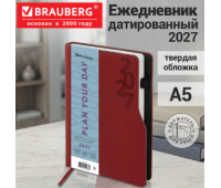 Ежедневник датированный 2027, А5, 150x213 мм, BRAUBERG "Up", под кожу, софт-тач, держатель для ручки, красный, 118082