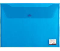 Папка-конверт с кнопкой А4, прозрачная синяя BRAUBERG 221637