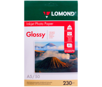 Фотобумага А5 (210*148) для стр. принтеров Lomond, 230г/м2 (50л) глянцевая односторонняя 104558