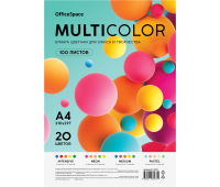 Бумага цветная OfficeSpace "Multicolor", A4, 80 г/м2, 100л., (20 цветов) 381276