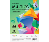 Бумага цветная OfficeSpace "Multicolor", A4, 80 г/м2, 150л., (15 цветов) 381278