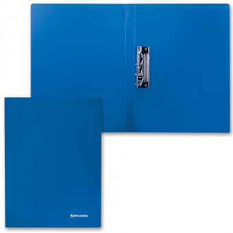Папка с боковым металлическим прижимом синяя Brauberg "Стандарт" 221629