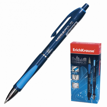 Ручка шариковая автоматическая синяя с резиновым упором ERICH KRAUSE "Megapolis Concept" 31 (141259)/091235
