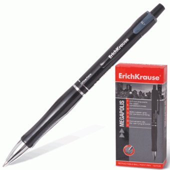 Ручка шариковая автоматическая чёрная с резиновым упором ERICH KRAUSE "Megapolis Concept" 32 (141260) 091236
