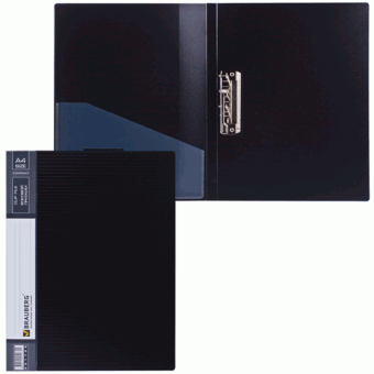 Папка с боковым металлическим прижимом и внутренним карманом чёрная, бизнес-класс 0,7 мм, BRAUBERG "Contract" 221786