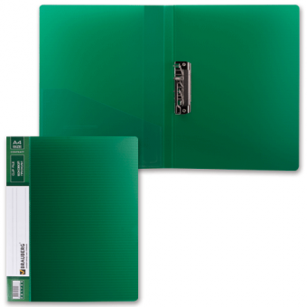 Папка с боковым металлическим прижимом и внутренним карманом зелёная, бизнес-класс 0,7 мм, BRAUBERG "Contract" 221789