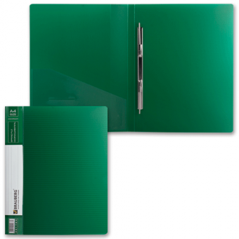 Папка с металлическим скоросшивателем и внутренним карманом зелёная BRAUBERG "Contract" 221784