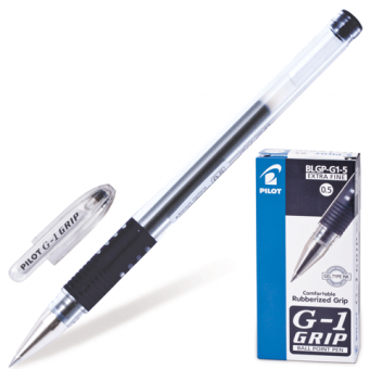 Ручка гелевая черная с резиновым упором, толщина письма 0,3 мм PILOT "G-1 GRIP" BLGP-G1-5 подходит для ЕГЭ, (140197) 12058