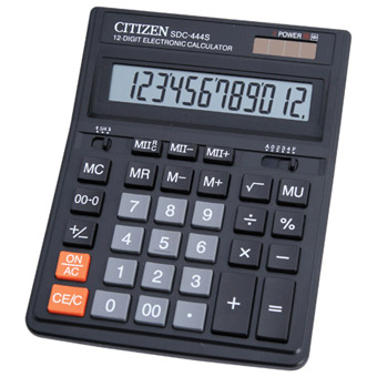 Калькулятор CITIZEN SDC-444, 12 разрядов, настольный, двойное питание, 199x153мм, 250221/176189/118840