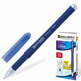 Ручка гелевая BRAUBERG "City", корпус синий, игольчатый пишущий узел синий 0,5мм, с рез. держ. 141182