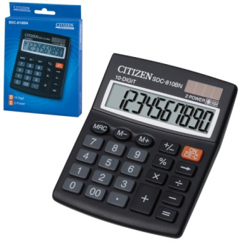 Калькулятор CITIZEN SDC-810N, 10 разрядов, настольный, двойное питание, 124x102мм, 250212