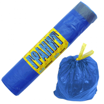 Мешки для мусора 60 л, 20 штук в рулоне, 15 мкм, с завязками, синие КБ "Гранит" 600426