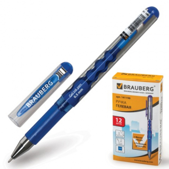Ручка гелевая синяя с резиновым упором BRAUBERG "Techno" 141196