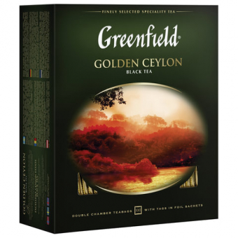 Чай GREENFIELD "Golden Ceylon", черный, 100 пакетиков в конвертах по 2 г (620218)/159086