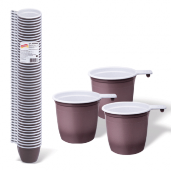 Одноразовые чашки  0,18 л, 50 штук, бело-корич., для чая и кофе