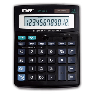 Калькулятор STAFF STF-888-12, 12 разрядов, настольный, двойное питание, 200х150мм, 250149