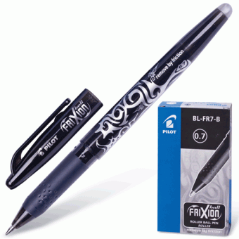 Ручка ПИШИ-СТИРАЙ шариковая черная с резиновым упором, толщина письма 0,35 мм PILOT BL-FR7 "Frixion"  (141456)