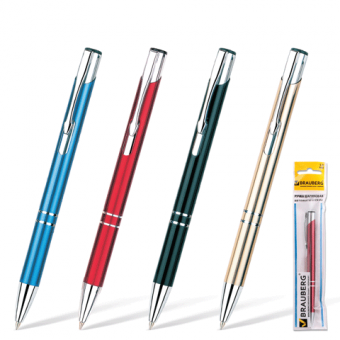 Ручка шариковая BRAUBERG бизнес-класса "Win", корпус ассорти, серебр. детали, 1мм, 141434, синяя