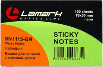 Блок самоклеющийся 51х76 мм 100 листов неоново-зеленый LAMARK SNO115-GN
