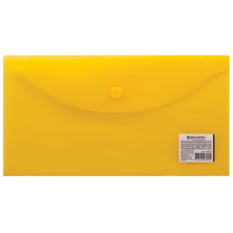 Папка-конверт с кнопкой BRAUBERG 250*135мм, д/билетов и документов, прозр, желтая, 0,15мм, 224032