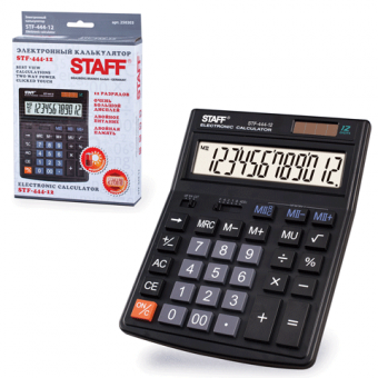 Калькулятор настольный, 12 разрядов, двойное питание, 199x153мм STAFF STF-444-12 250303